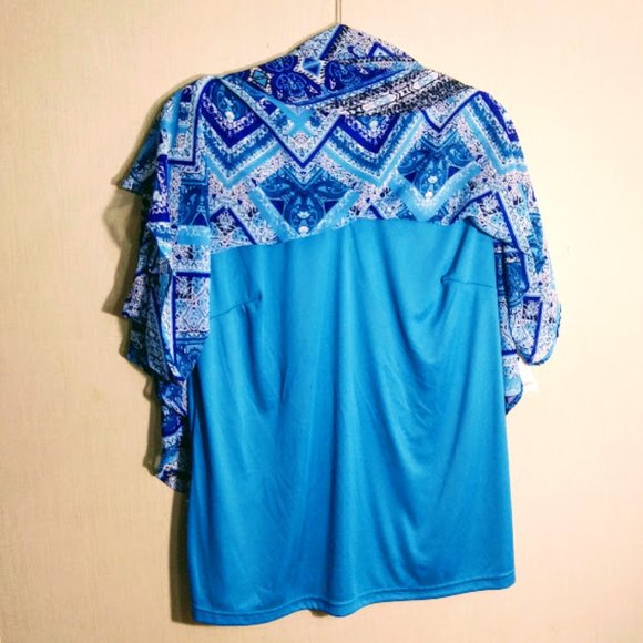 NWT*SARA MICHELLE*CAPE SLEEVE OVER TANK*V NECK*GEOMTRIC/AZTEC PRINT TOP*WOMEN 1X - Picture 3 of 11